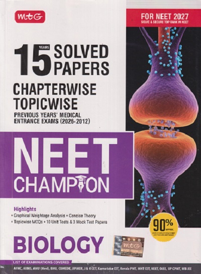 15 YEARS SOLVED PAPERS CHAPTERWISE TOPICWISE NEET CHAMPION BIOLOGY | MTG